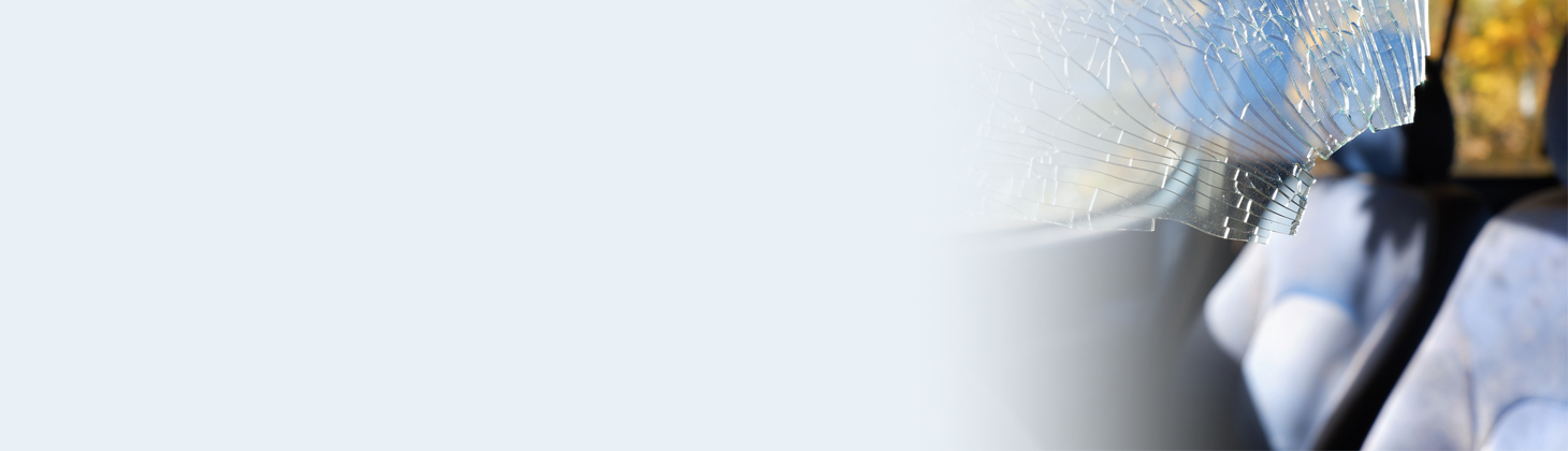 The shattered windshield of a car