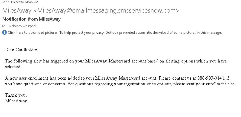 Screenshot of a confirmation email