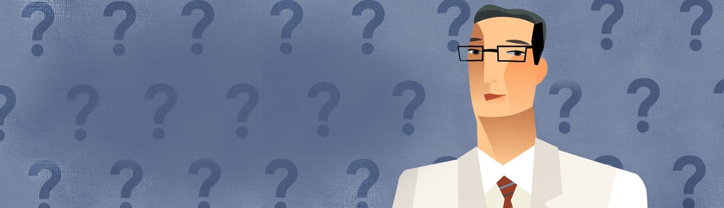 cartoon man with question marks behind him